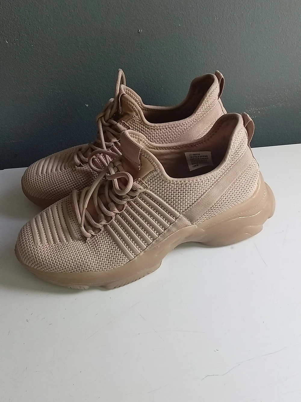 Tan Knit Lace Up Athletic Sneakers Chunky Sole Beige 10WW 16189232